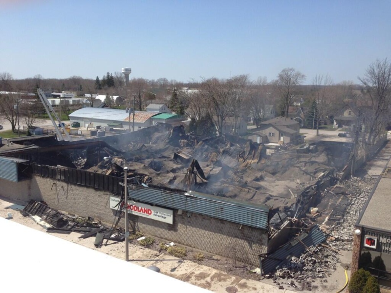 A fire destroyed the Foodland grocery store in Seaforth, Ont. on Saturday, April 27, 2013. (Nadia Matos / CTV Kitchener)