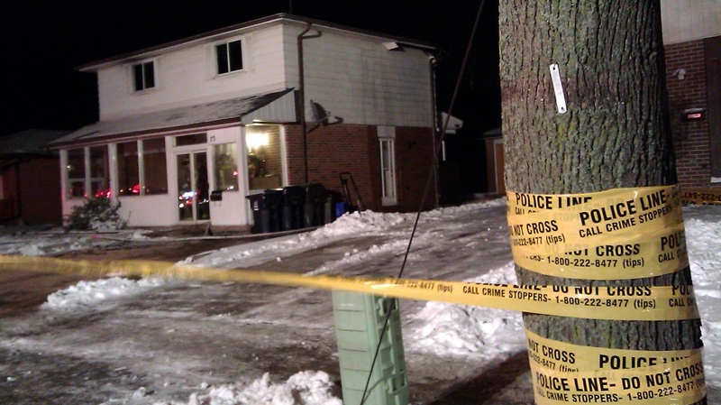 Police tape surrounds 73 Humber College Boulevard late Sunday, March 3, 2011. (Tom Stefanac / CTV News)    