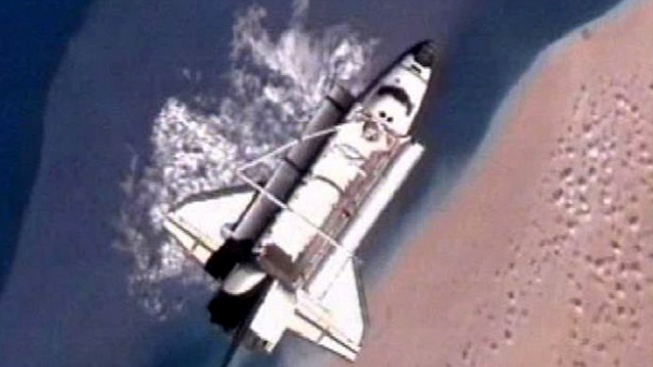 Space shuttle Discovery is 348 km above the Sahara Desert after separating from the International Space Station, Monday, March 7, 2011. The Discovery is scheduled to land Wednesday as it completes its final mission.