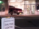 A red pickup truck crashed into the HDGH satellite kidney dialysis unit in Windsor, Ont.(Photo courtesy Sharon Antonyk)