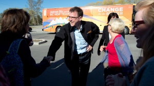 BC NDP leader Adrian Dix greets supporters during a campaign stop in Cranbrook, B.C. Sunday, May 5, 2013. (Jonathan Hayward / THE CANADIAN PRESS)
