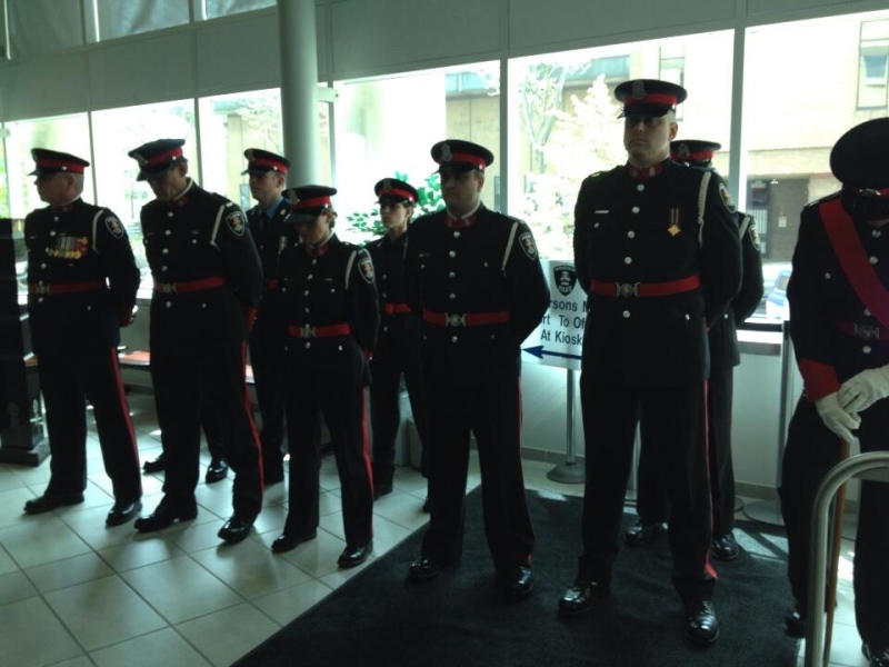 Windsor police officers gather to remember Const. John Atkinson, killed seven years ago in Windsor, Ont. (Christie Bezaire / CTV Windsor)