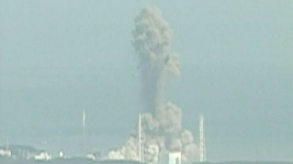 A hydrogen explosion at the Fukushima power plant in Japan is seen on Monday, March 14, 2011, in this video image.