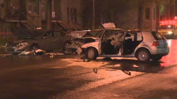 Three cars and a bicycle collided overnight on St.