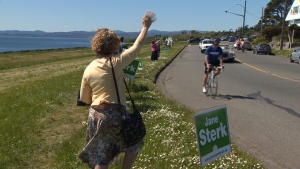 BC Green party leader Jane Sterk campaigns prior to the 2013 elections. (CTV)