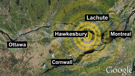 The epicentre of the 4.3-magnitude earthquake was near Hawkesbuery, Ont., Wednesday, March 16, 2011.