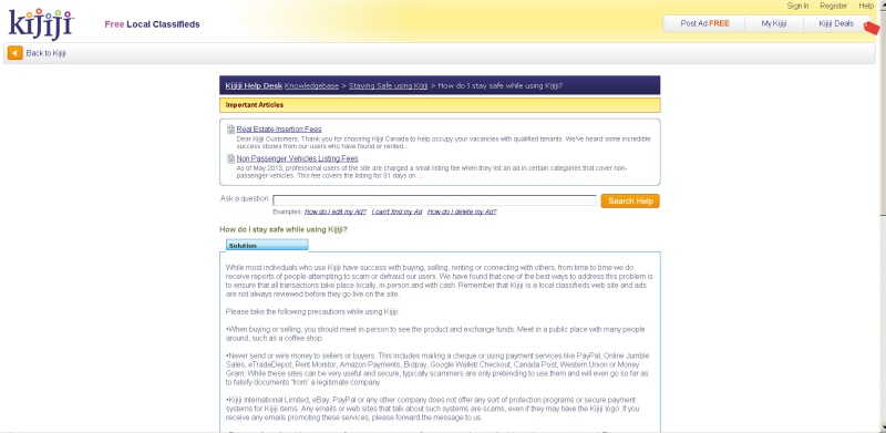 Kijiji.ca offers security tips for users.