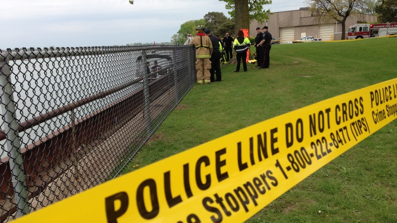 Emergency responders were called to the 7500 block on Riverside Drive East after a body was found in the Detroit River in Windsor, Ont., on May 14, 2013. (Michelle Maluske / CTV Windsor)