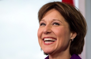 British Columbia Premier Christy Clark smiles during a news conference at her office in Vancouver, B.C., on Wednesday May 15, 2013. (Darryl Dyck / THE CANADIAN PRESS)