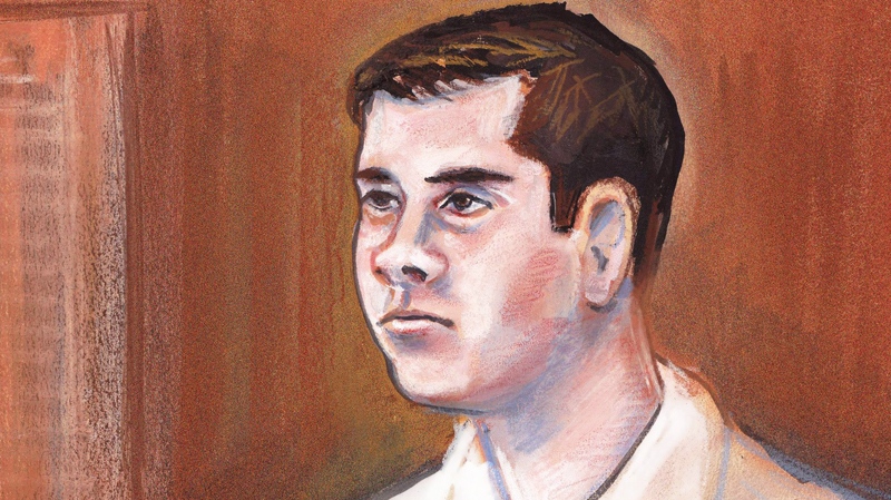 Filmmaker Mark Twitchell, is shown in courtroom sketch on Wednesday March 16, 2011.  (Amanda McRoberts / THE CANADIAN PRESS)