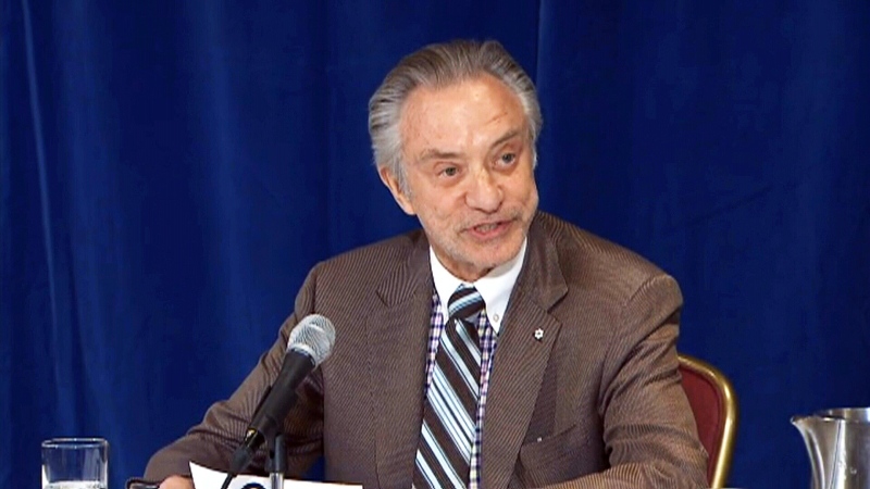 Paul Godfrey speaks at a press conference after being fired as chair of the Ontario Lottery and Gaming Corporation, in Toronto, Thursday, May 16, 2013.