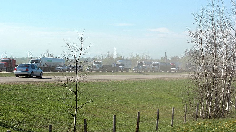 RCMP said delays would be expected on Hwy 43 near Onoway for several hours Friday, May 17, after a fatal collision happened at about 9 a.m. Courtesy: Paul Chaisson