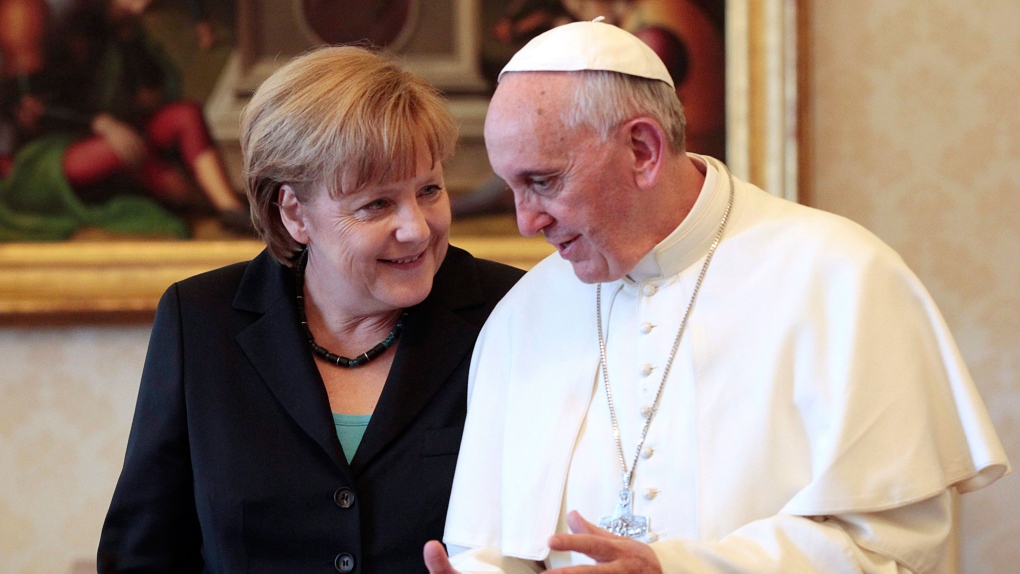 Pope Francis with Angela Merkel