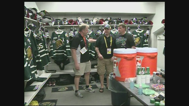 The London Knights' dressing room in Saskatoon, Sask. is seen on Tuesday, May 21, 2013.