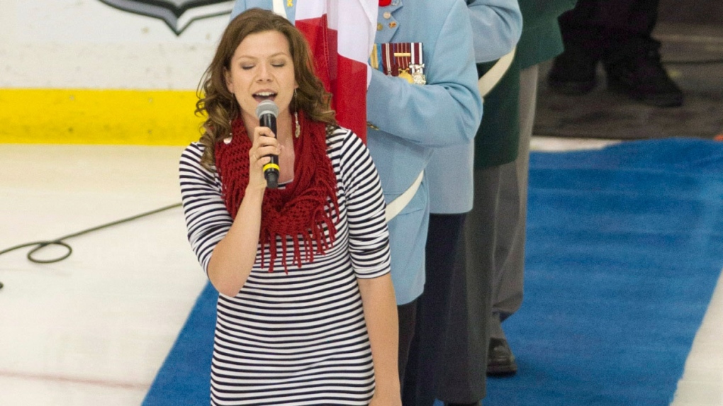 Alexis Normand struggles with the American anthem