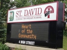 A sign outside St. David Catholic Secondary School in Waterloo, Ont., is seen on Friday, May 24, 2013. (David Imrie / CTV Kitchener)
