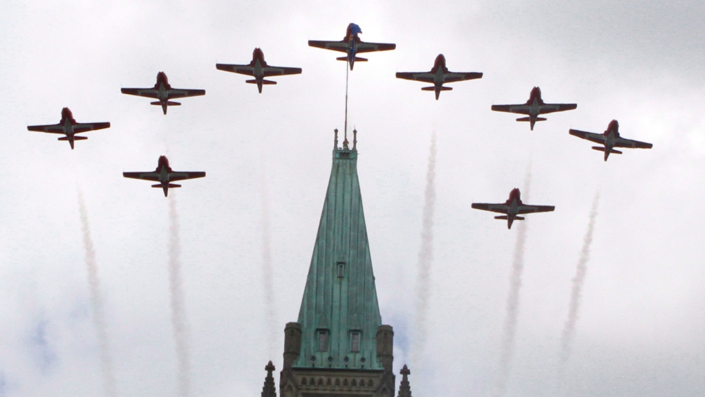Snow Birds fly over the Peace Tower