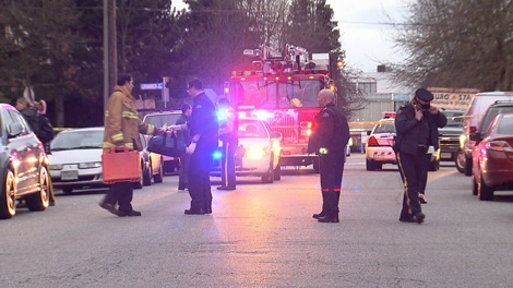 Mounties respond to a stabbing in the 6500-block of Burlington Avenue on Saturday, March 26, 2011. (CTV)