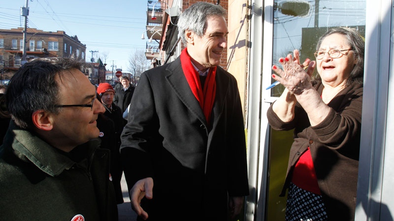 Liberal Leader Michael Ignatieff campaigns in Montreal Sunday morning, March 27, 2011.  (Ryan Remiorz / THE CANADIAN PRESS)