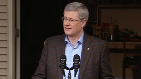 Conservative Leader Stephen Harper speaks to supports in Saanich, B.C., Monday, March 28, 2011.
