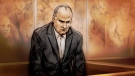 Russell Williams is shown in a sketch during a court appearance in Belleville, Ont., Thursday, Oct. 7, 2010. (Alex Tavshunsky / THE CANADIAN PRESS)