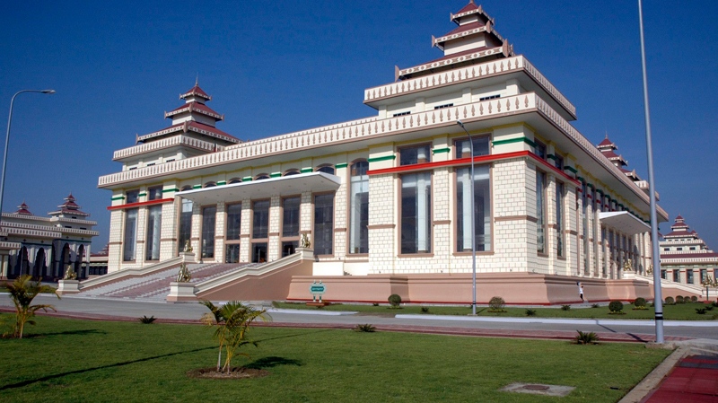 This image made from Myanmar Radio and Television (MRTV) video footage shows Myanmar's new parliament buildings in the capital of Naypyitaw, Burma, Tuesday, March 29, 2011. 
