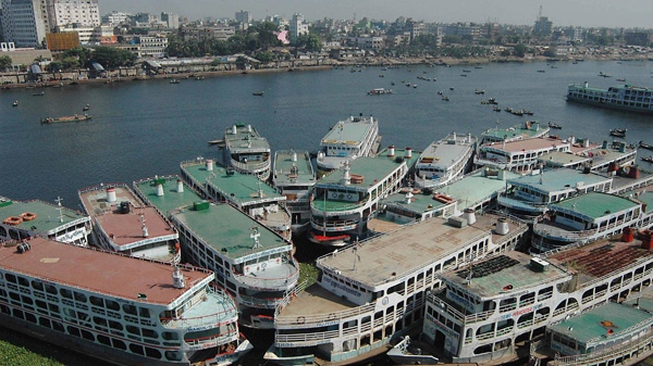 In this Sunday, Nov. 8, 2009 file photo, boats are seen anchored in River Buriganga at Sadar Gate river terminal, in Dhaka, Bangladesh. (AP Photo/ Pavel Rahman)