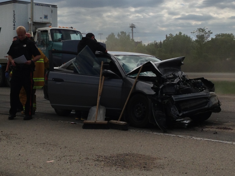 Traffic was backed up after a crash involving three vehicles Wednesday on the Ring Road in Regina.