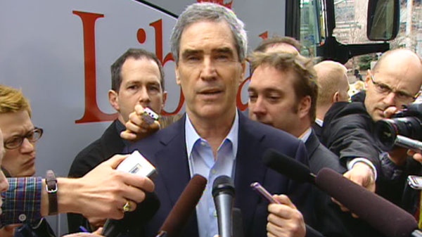 Liberal Leader Michael Ignatieff responds to questions regarding the auditor general's report, Monday, April 11, 2011.