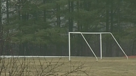A 10-year-old boy reported being sexually assaulted by a man near this soccer field in Gatineau, Sunday, April 10, 2011. Courtesy: TVA