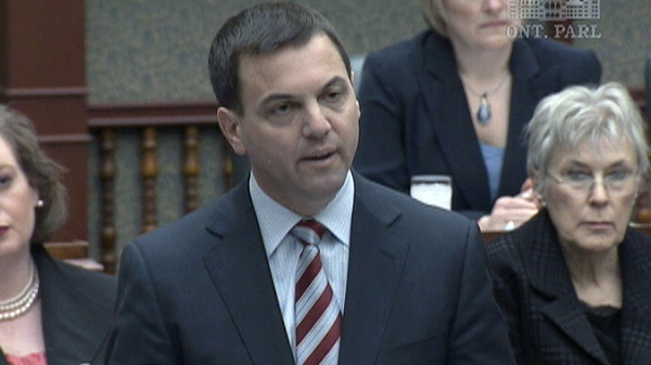 Ontario PC Leader Tim Hudak speaks during question period at Queen's Park on Wednesday, April 13, 2011.
