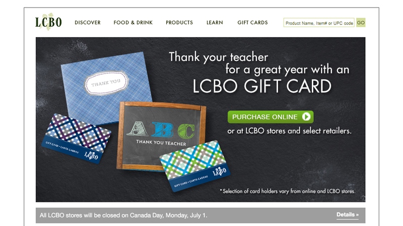 LCBO ad promoting gift cards for teachers not meant for