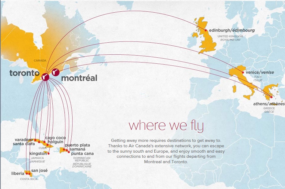 Air Canada Rouge map