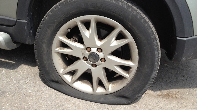 All four tires of this vehicle were slashed while parked in the 1300 block of Ogilvie Rd.
