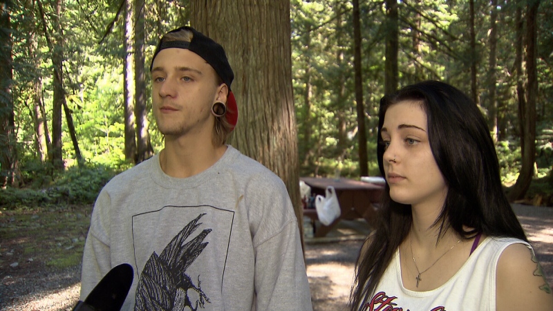 Michael Greenwood and Desire Lablanche were stunned when a powered glider crashed about 100 feet away from their campsite at Nairn Falls Provincial Park. June 30, 2012 (CTV)