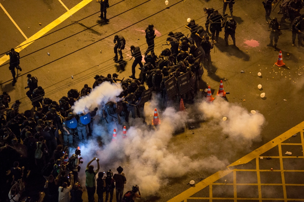 Protestors outside Maracana stadium
