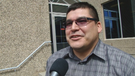 Carry the Kettle First Nation Chief Ivan Thomson speaks to reporters after he was acquitted of assaulting his wife in Regina Provincial Court on Monday.