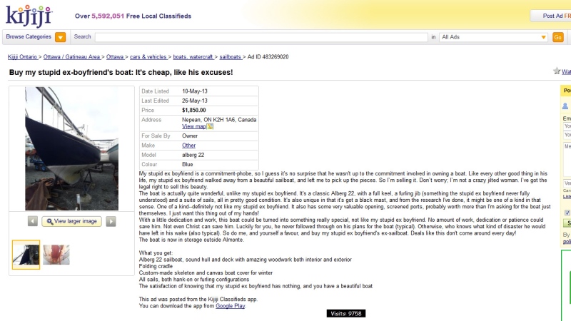 An Ottawa-area woman has posted a fiery ad on the popular classifieds website Kijiji.
