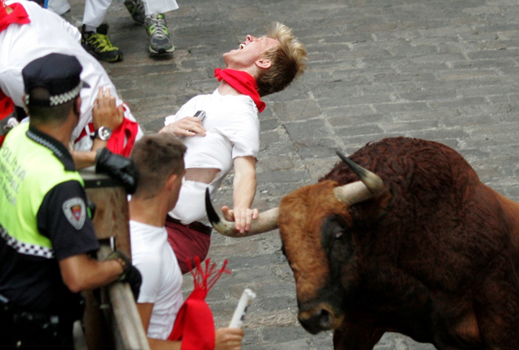 Pamplona gored by El Pilar running of the bulls