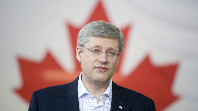 Conservative leader Stephen Harper speaks at a college during a campaign stop in Sault Ste Marie, Ont., Monday April 25, 2011. (THE CANADIAN PRESS/Adrian Wyld)