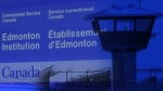 A guard tower and the front sign of the Edmonton Institution (CTV News Edmonton).