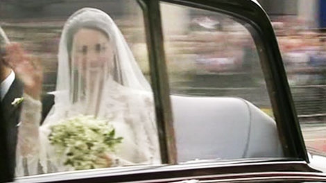 Kate Middleton is seen on her way to Westminster Abbey at the royal wedding in London on Friday, April, 29, 2011