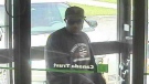A suspect wanted in connection with a robbery at the TD Canada Trust branch at Bradley Avenue and Ernest Avenue is seen in this image provided by the London Police Service.