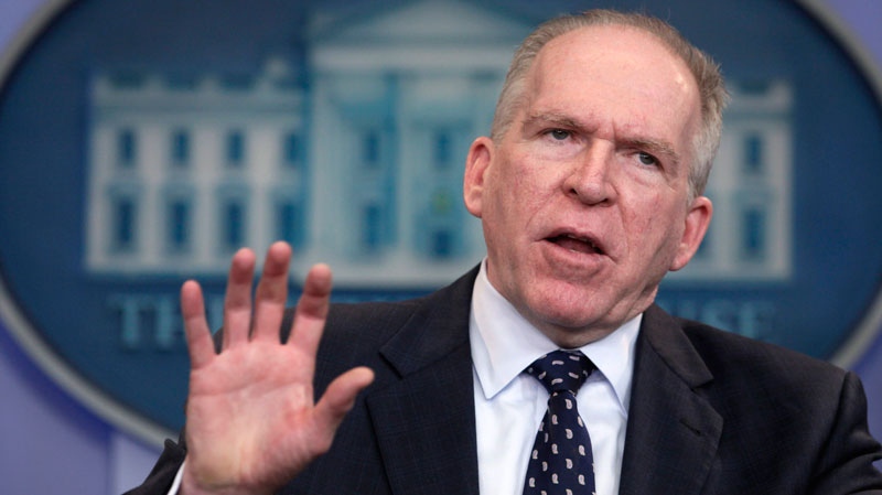 Deputy National Security Adviser for Homeland Security and Counterterrorism John Brennan gestures during the daily news briefing at the White House in Washingotn, Monday, May 2, 2011. (AP / Carolyn Kaster)