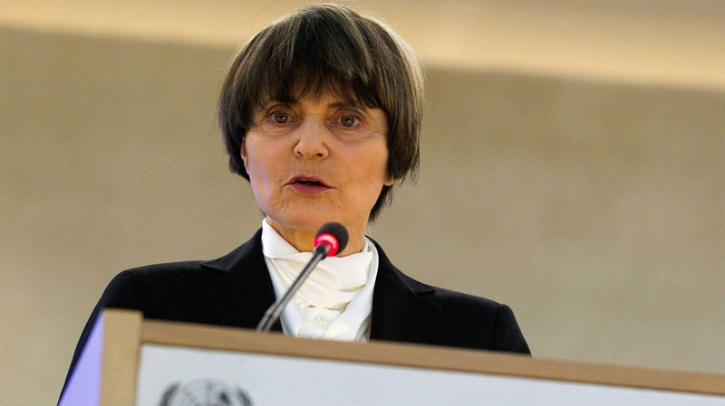 Swiss Federal President Micheline Calmy-Rey speaks during the opening session of the 16th Human Rights Council at the European headquarters of the United Nations in Geneva, Switzerland, Monday, Feb. 28, 2011. (AP / Keystone/Salvatore Di Nolfi)