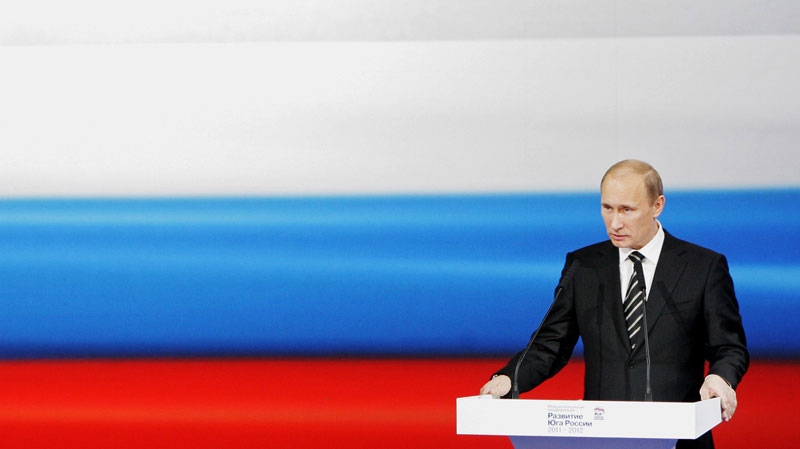 Russian Prime Minister Vladimir Putin speaks at the United Russia party congress in Volgograd, about 900 kilometers southeast of Moscow, Russia, Friday, May 6, 2011. (AP / RIA Novosti, Alexei Nikolsky, Pool)