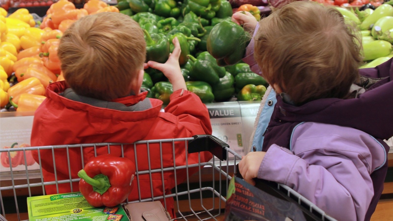 Kids look at vegetables at a grocery store in this undated photo. (THE CANADIAN PRESS/ Dietitians of Canada)