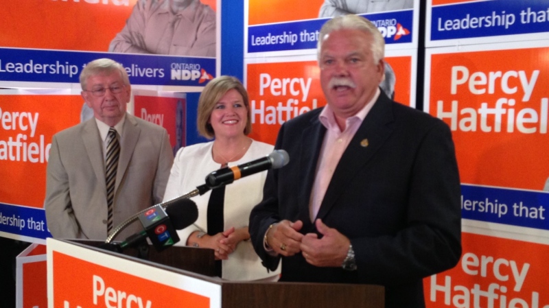 NDP candidate Percy Hatfield gives his victory speech in Windsor, Ont., on Aug.1, 2013. (Sacha Long / CTV Windsor)