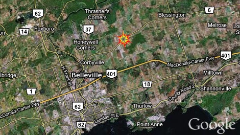 The accident happened in Tyendinaga Township, about 15 kilometres east of Belleville, Ont.