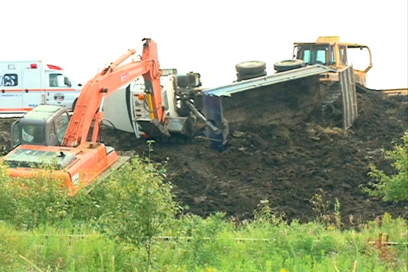 A man has died in hospital after the dump truck he was driving tipped over in Prince Albert.